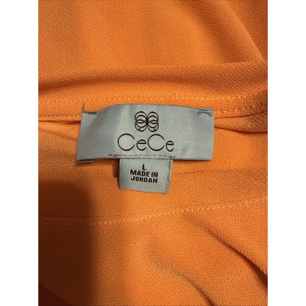 CeCe Women's Size Large Orange Floral Sheer Puff Sleeve Top Blouse - Picture 6 of 7